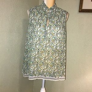 Max Studio Green Floral Sleeveless Chiffon Top Size Medium